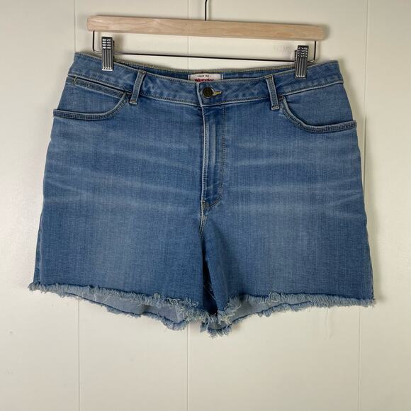 Wrangler “4” frayed short” denim cutoffs Jean raw hem stretch mid high rise - Picture 1 of 16